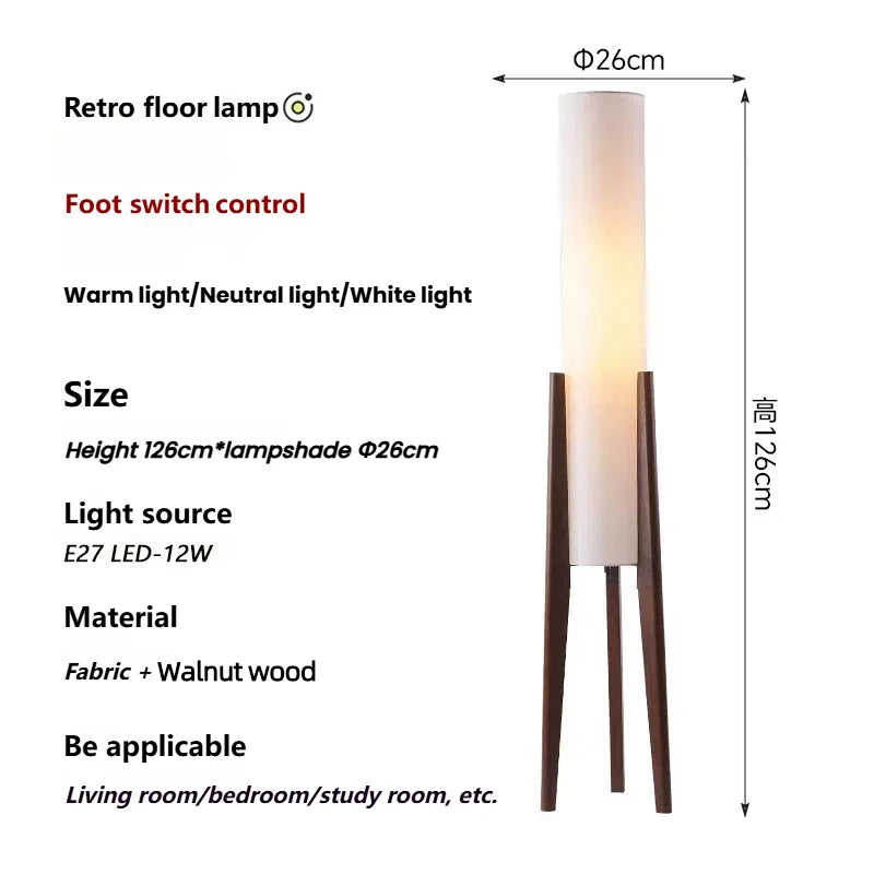 Japanse retro vloerlamp van massief hout - staande lamp met stoffen lampenkap