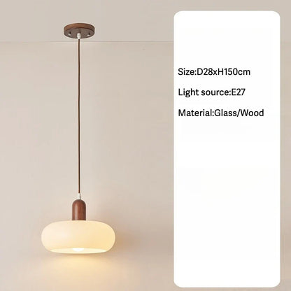 Melkglazen LED Hanglamp met Houten Pendel