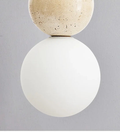 Rustieke hanglamp van hout en steen - middeleeuwse Bauhaus-designerkroonluchter