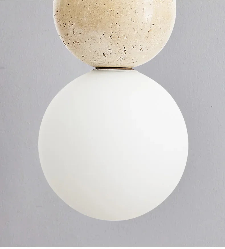 Rustieke hanglamp van hout en steen - middeleeuwse Bauhaus-designerkroonluchter