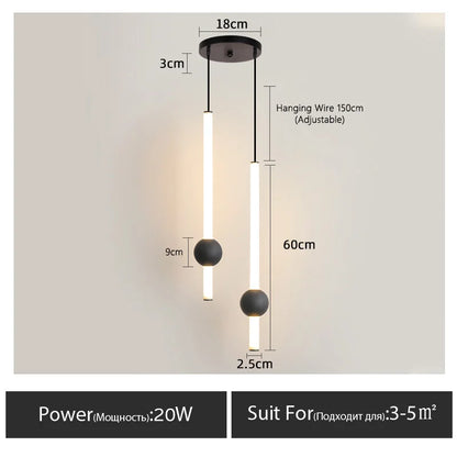 Minimalistische hanglamp naast het bed - moderne LED-lamp met één kop