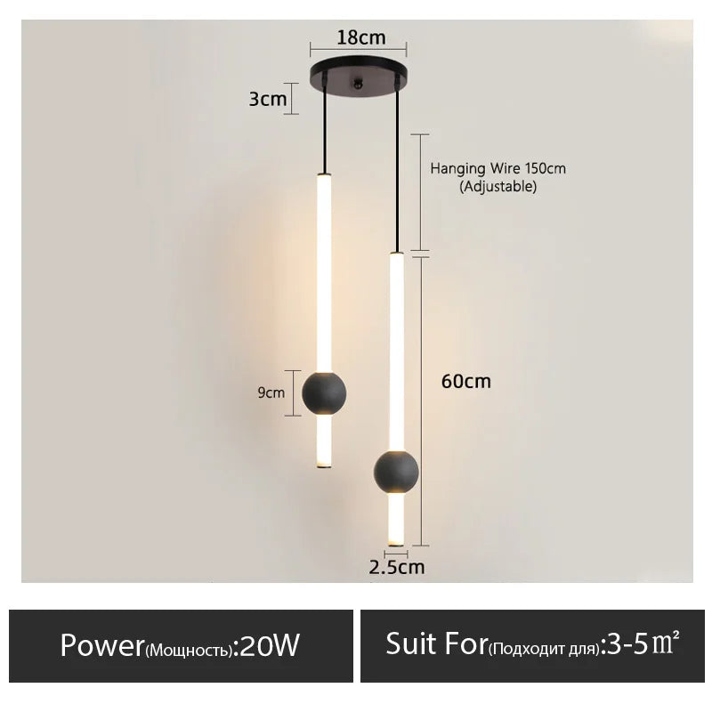Minimalistische hanglamp naast het bed - moderne LED-lamp met één kop