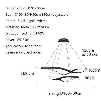 Moderne Golfvormige Ring LED Hanglamp - Circulaire Designer Kroonluchter