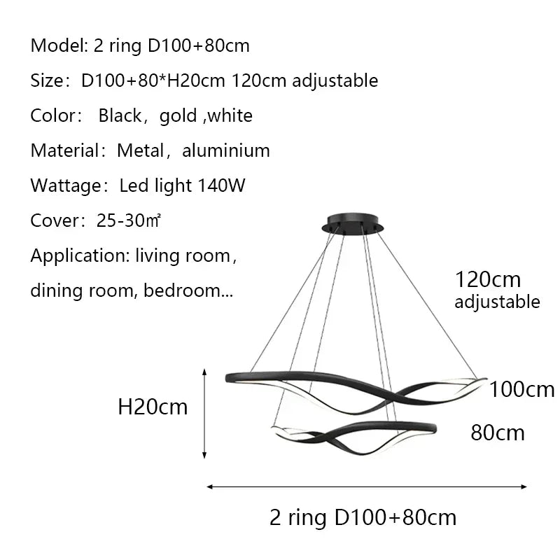 Moderne Golfvormige Ring LED Hanglamp - Circulaire Designer Kroonluchter