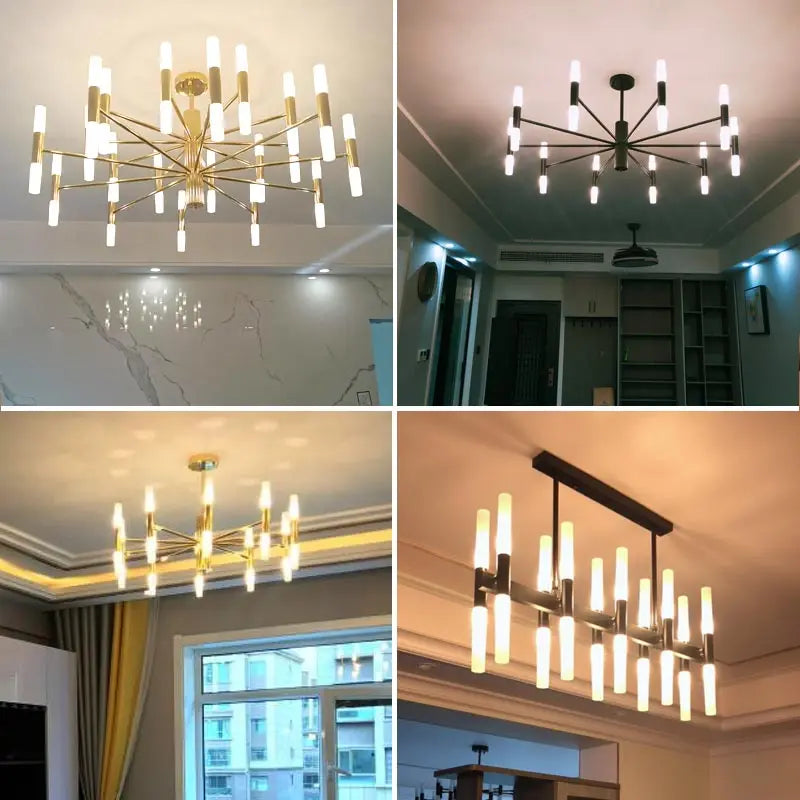 Moderne LED-Pendelleuchte im nordischen Design – G4-Kronleuchter Schwarz/Gold