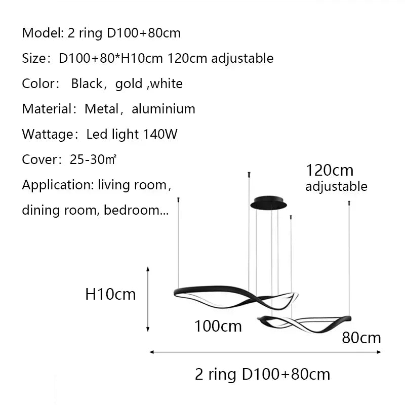 Moderne Golfvormige Ring LED Hanglamp - Circulaire Designer Kroonluchter