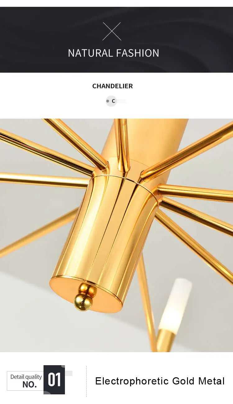 Moderne LED-Pendelleuchte im nordischen Design – G4-Kronleuchter Schwarz/Gold