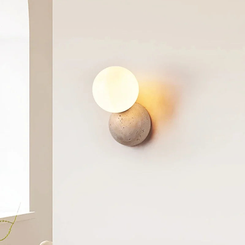Ronde stenen wandlamp – Warmwit nachtkastlamp