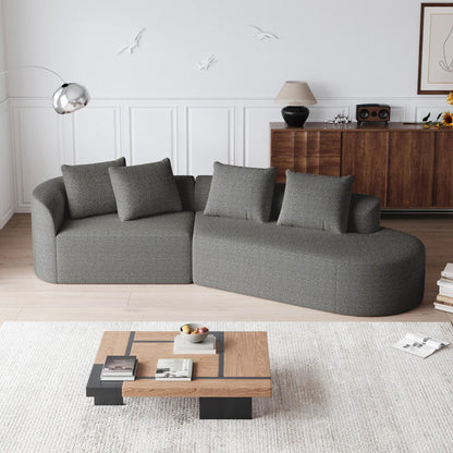 Luxe donkergrijze chenille cloudbank - 4-zits gebogen hoekbank 