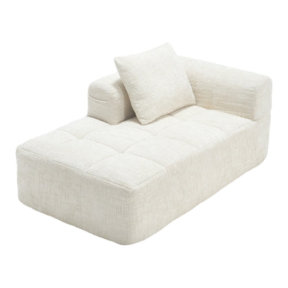 Luxe beige chenille chaise longue bank - 2-zits met opbergvakken 