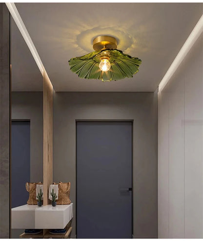 Bloemen glazen hanglamp - koperen plafondkroonluchter