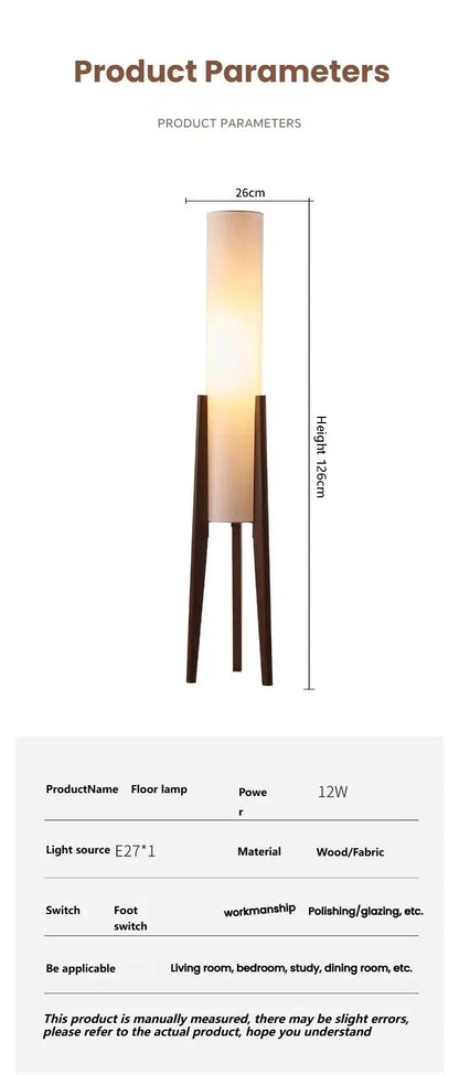 Japanse retro vloerlamp van massief hout - staande lamp met stoffen lampenkap