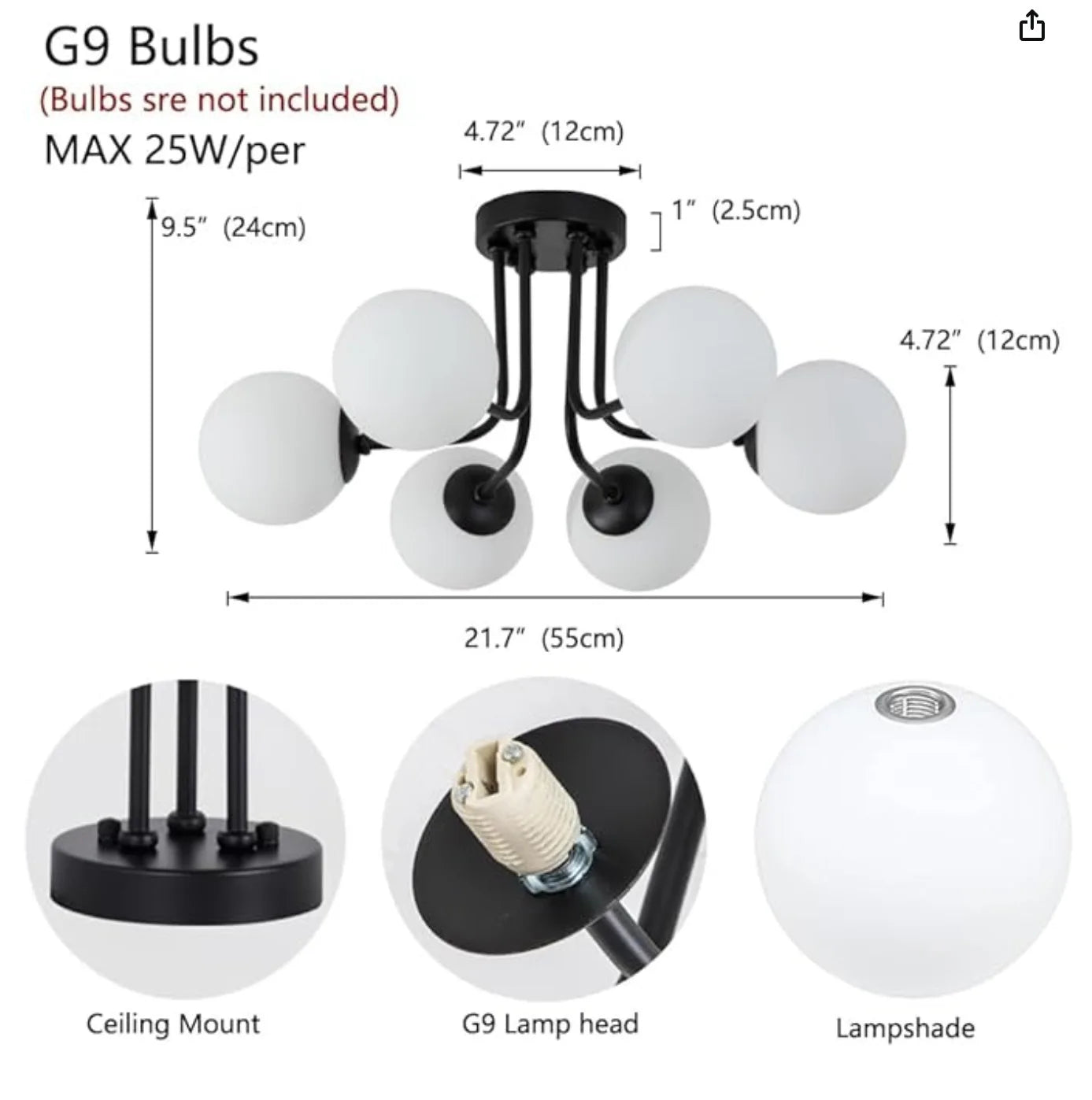 Nordic glazen bol plafondlamp - moderne smeedijzeren plafondlamp voor slaapkamer en gang