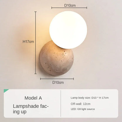 Ronde stenen wandlamp – Warmwit nachtkastlamp