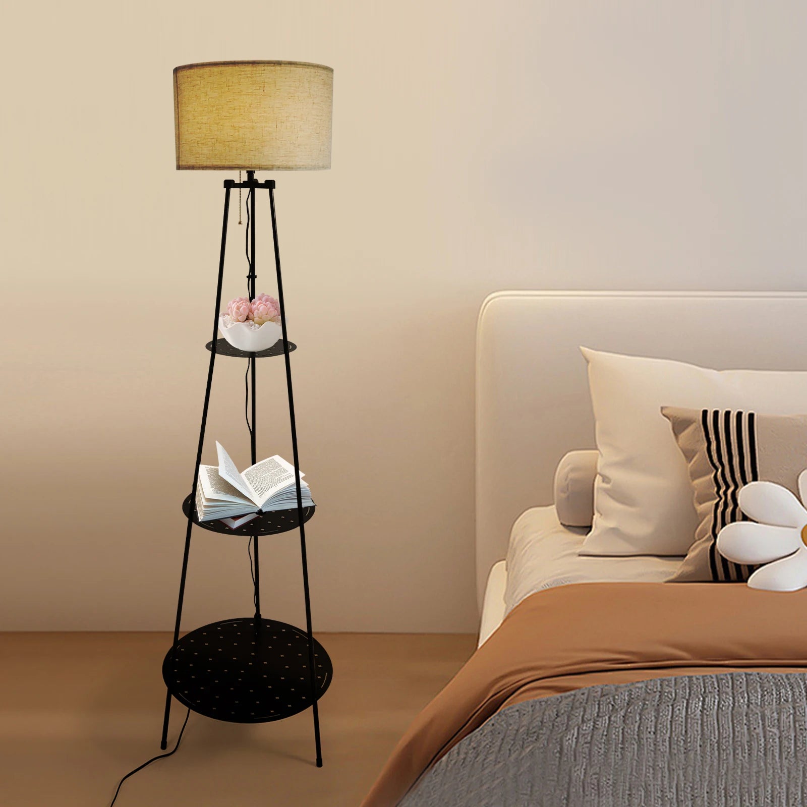 Moderne staande lamp met 3-laags plank - E27 staande lamp met opbergruimte