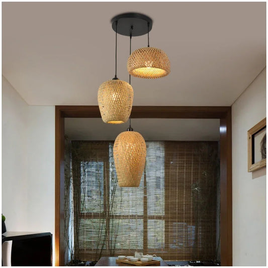 3 pieces rattan wicker hanging lamp bamboo