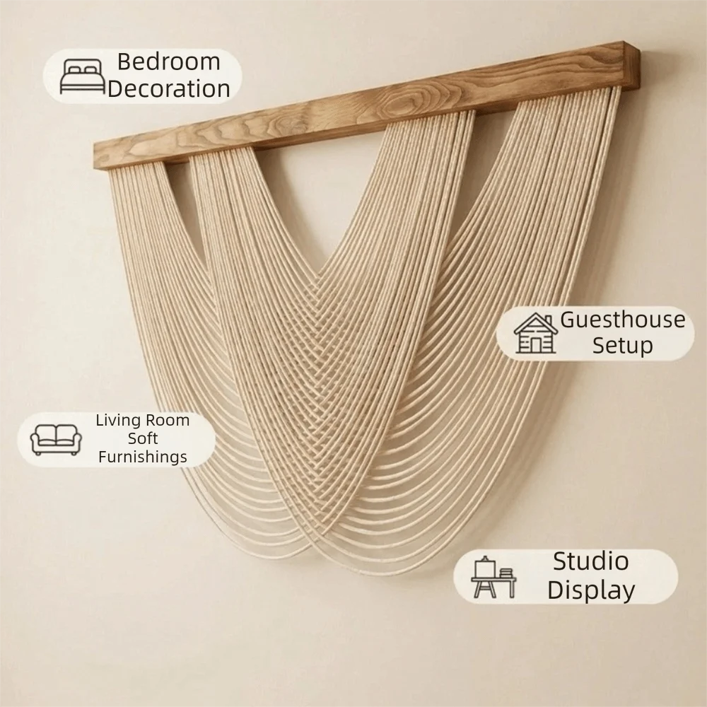 Handgewebte Makramee-Wanddekoration – Nordischer Stil, 100 × 60 cm