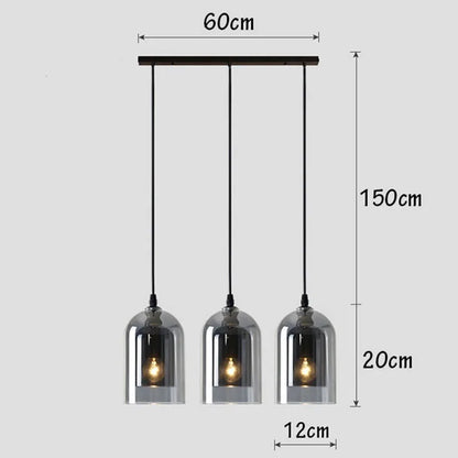Moderne Hanglamp – Glas & IJzer, 1 of 3 Koppen, Dimbaar