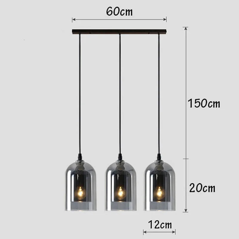 Moderne Hanglamp – Glas & IJzer, 1 of 3 Koppen, Dimbaar