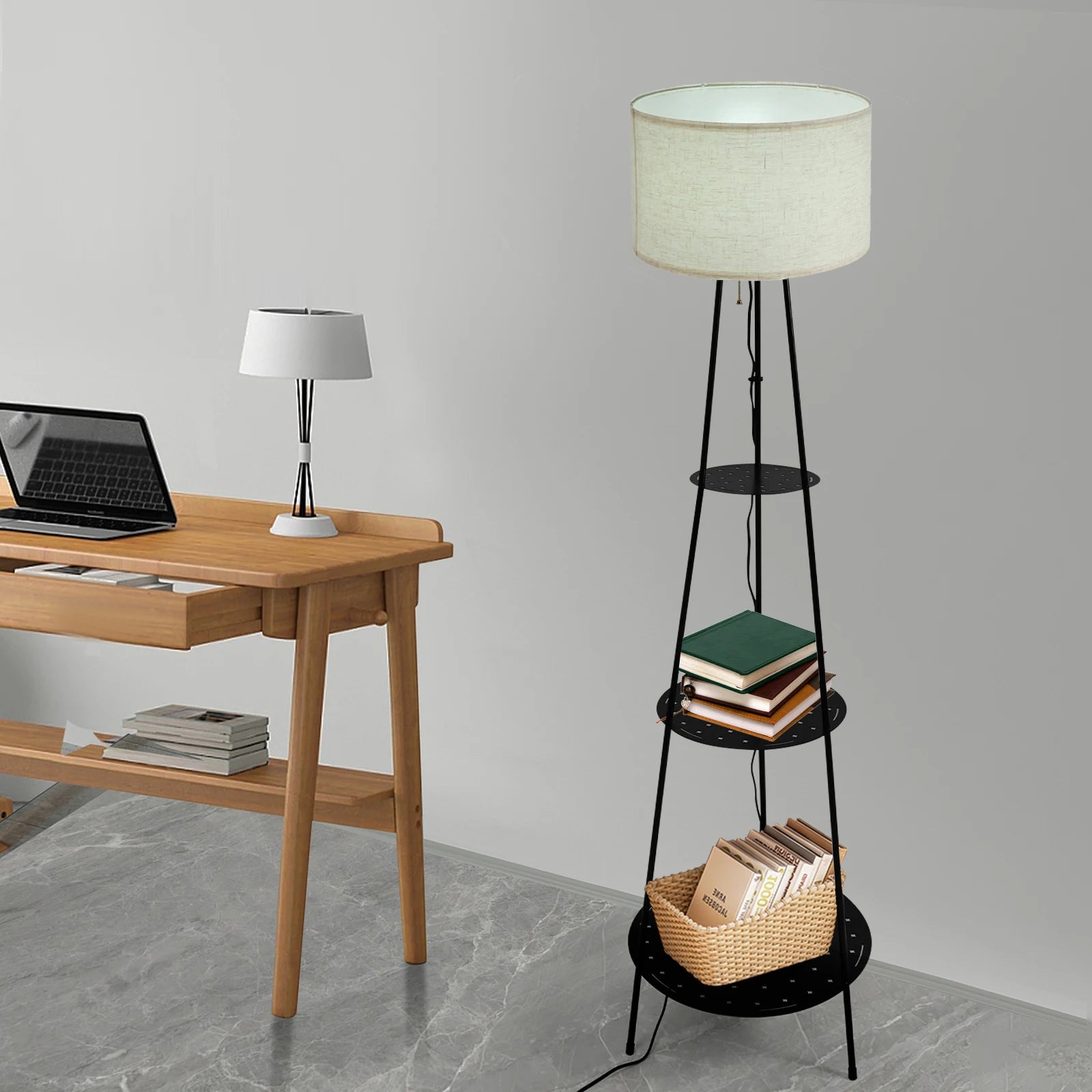 Moderne staande lamp met 3-laags plank - E27 staande lamp met opbergruimte