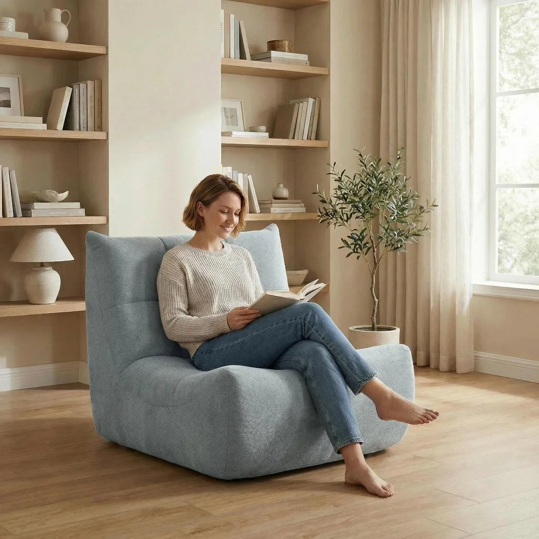 Relaxstoel Wagrex fauteuil Loungestoel – Schuim met hoge dichtheid, Chenillestof 96x71,5x77cm