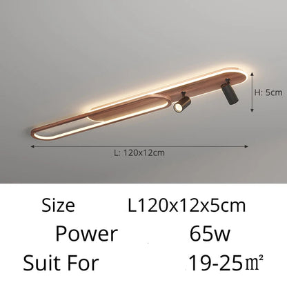 Lineair LED-plafondlicht met walnootafwerking en spot