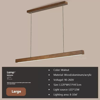 LED hanglamp - lange houten strip - keukeneilandverlichting