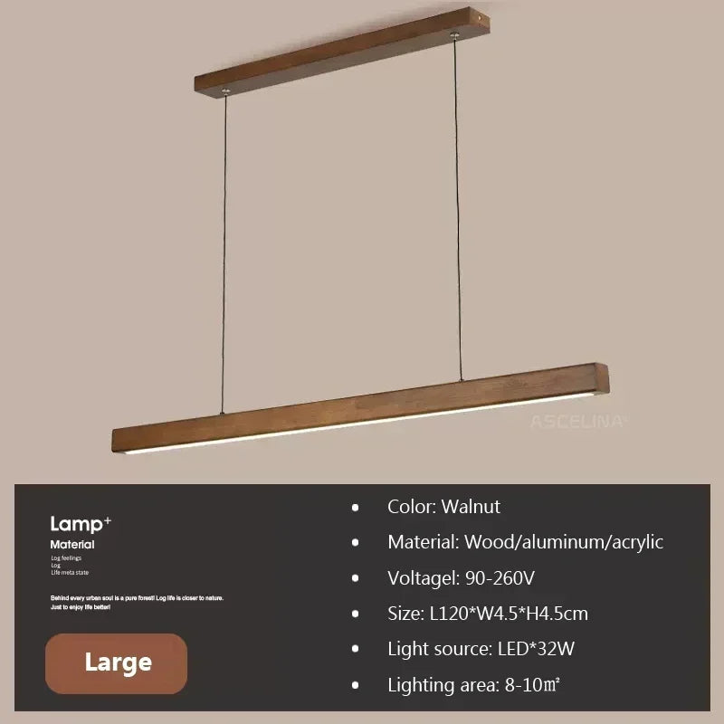 LED hanglamp - lange houten strip - keukeneilandverlichting