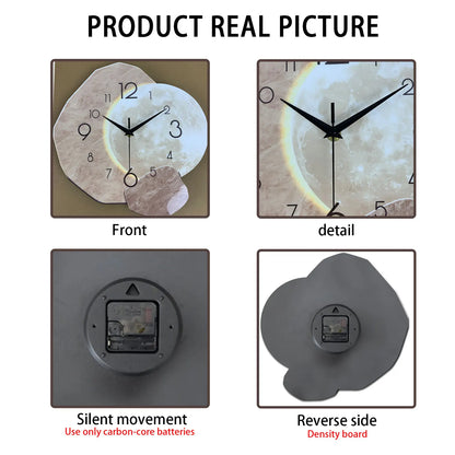 Stille wandklok - modern maanontwerp met houten frame