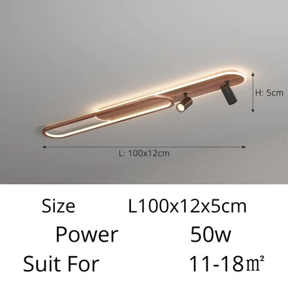 Lineair LED-plafondlicht met walnootafwerking en spot