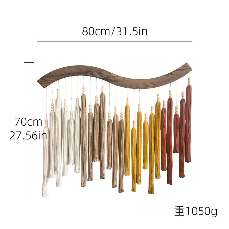Groene macramé wanddecoratie met kwastjes – 70 × 80 cm