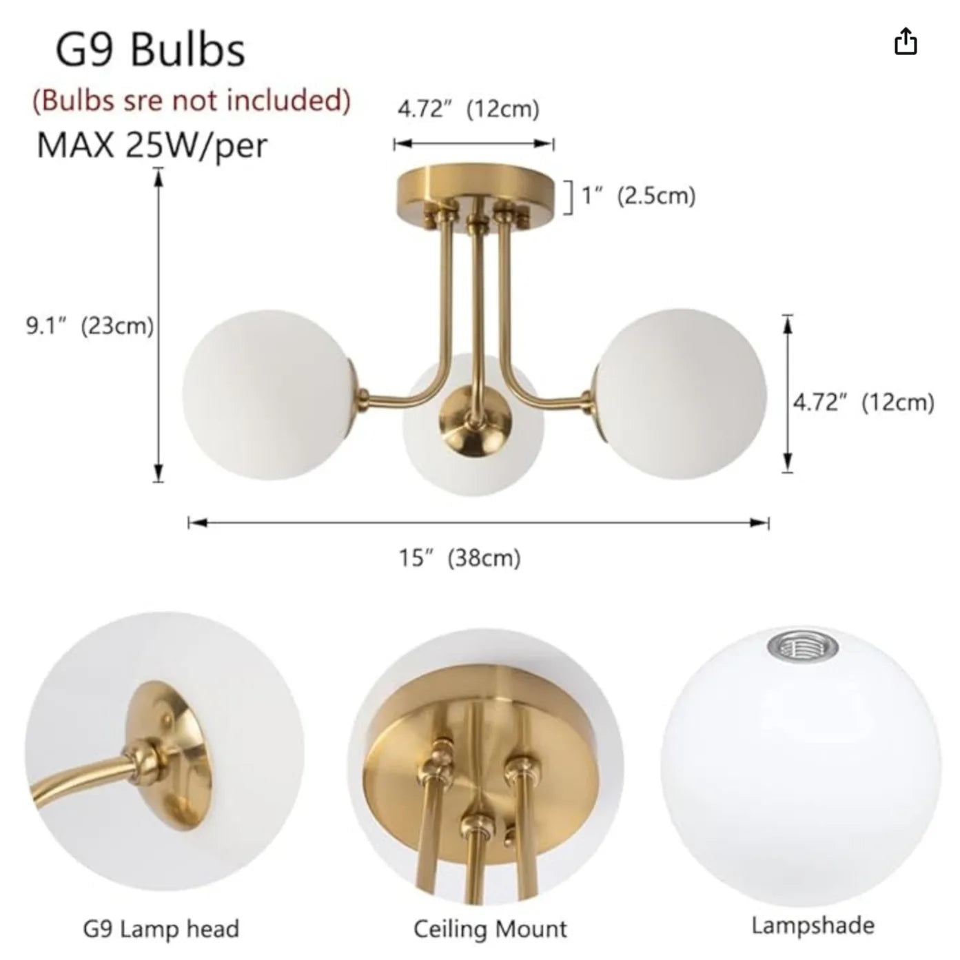 Nordic glazen bol plafondlamp - moderne smeedijzeren plafondlamp voor slaapkamer en gang