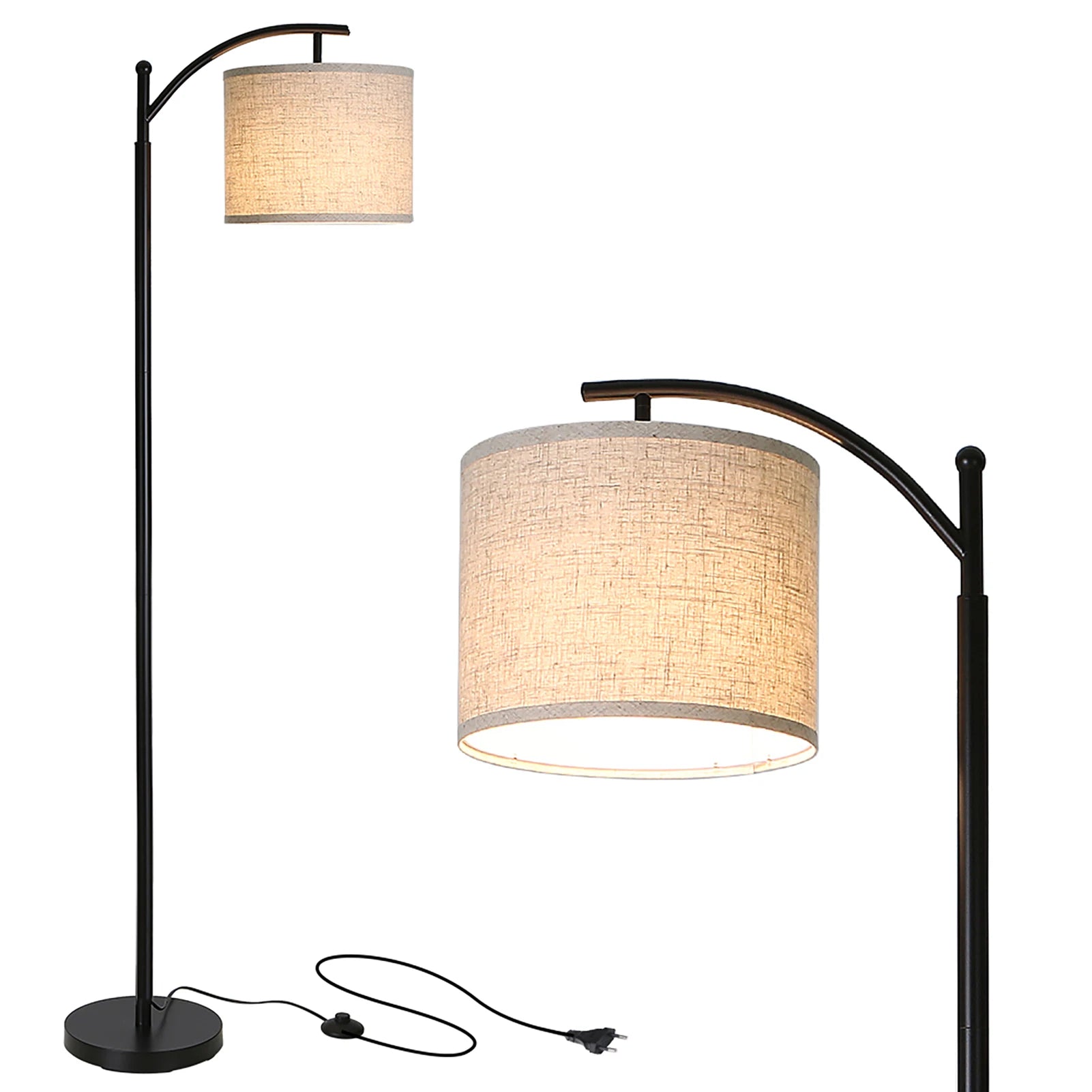 Arc Floor Lamp with LED Bulb - Modern Standing Light with Hanging Shade