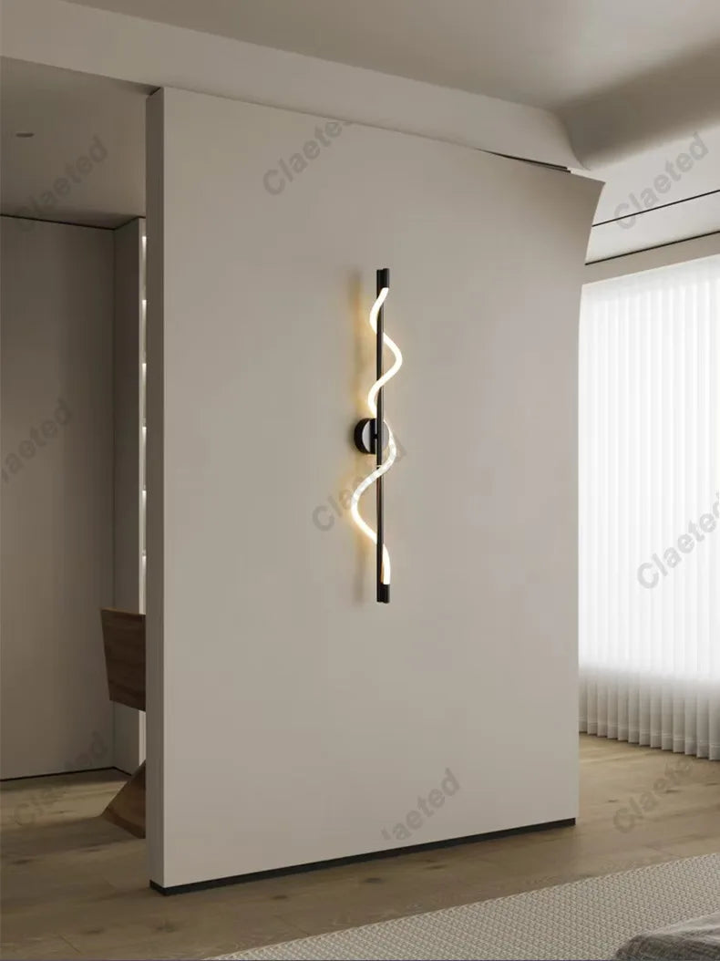 LED-spiraalwandlamp – moderne zwarte en gouden wandlamp | Slaapkamer, woonkamer, hal
