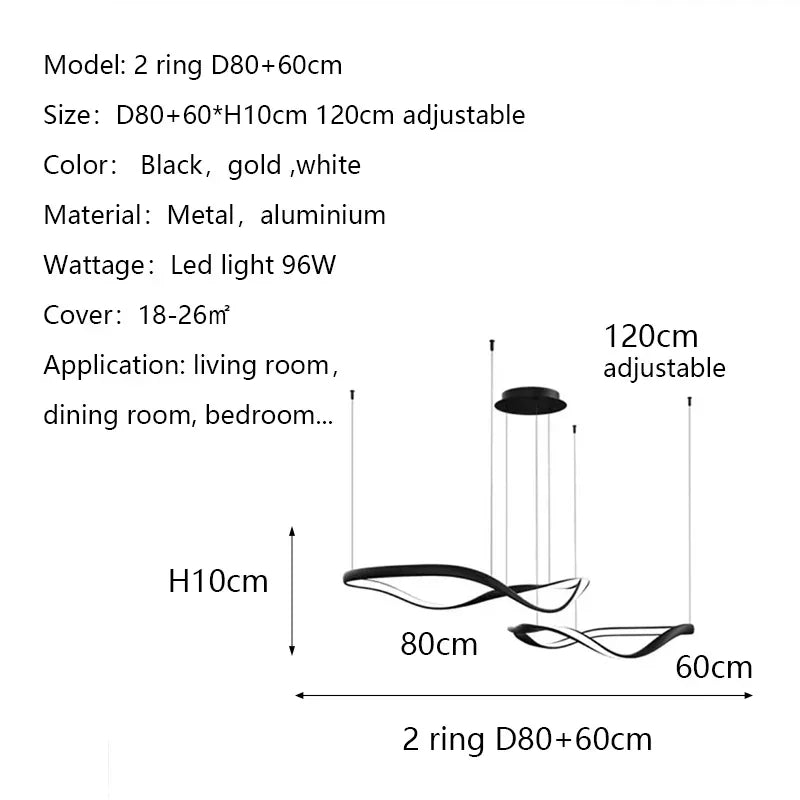 Moderne Golfvormige Ring LED Hanglamp - Circulaire Designer Kroonluchter