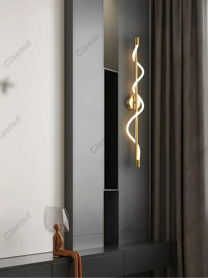 LED-spiraalwandlamp – moderne zwarte en gouden wandlamp | Slaapkamer, woonkamer, hal