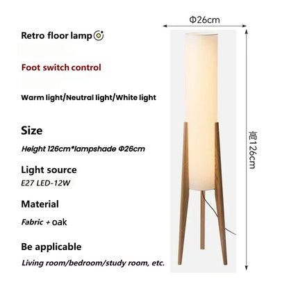 Japanse retro vloerlamp van massief hout - staande lamp met stoffen lampenkap