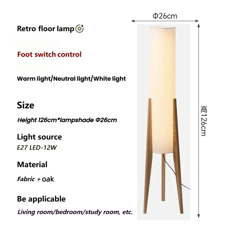 Japanse retro vloerlamp van massief hout - staande lamp met stoffen lampenkap