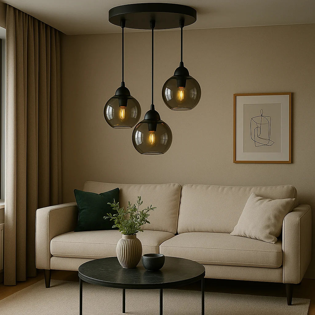 Modern Glass Pendant Chandelier - Gray Finish Multi-Light Fixture