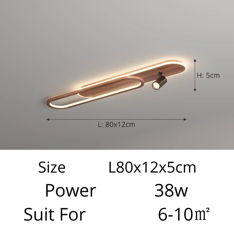 Lineair LED-plafondlicht met walnootafwerking en spot