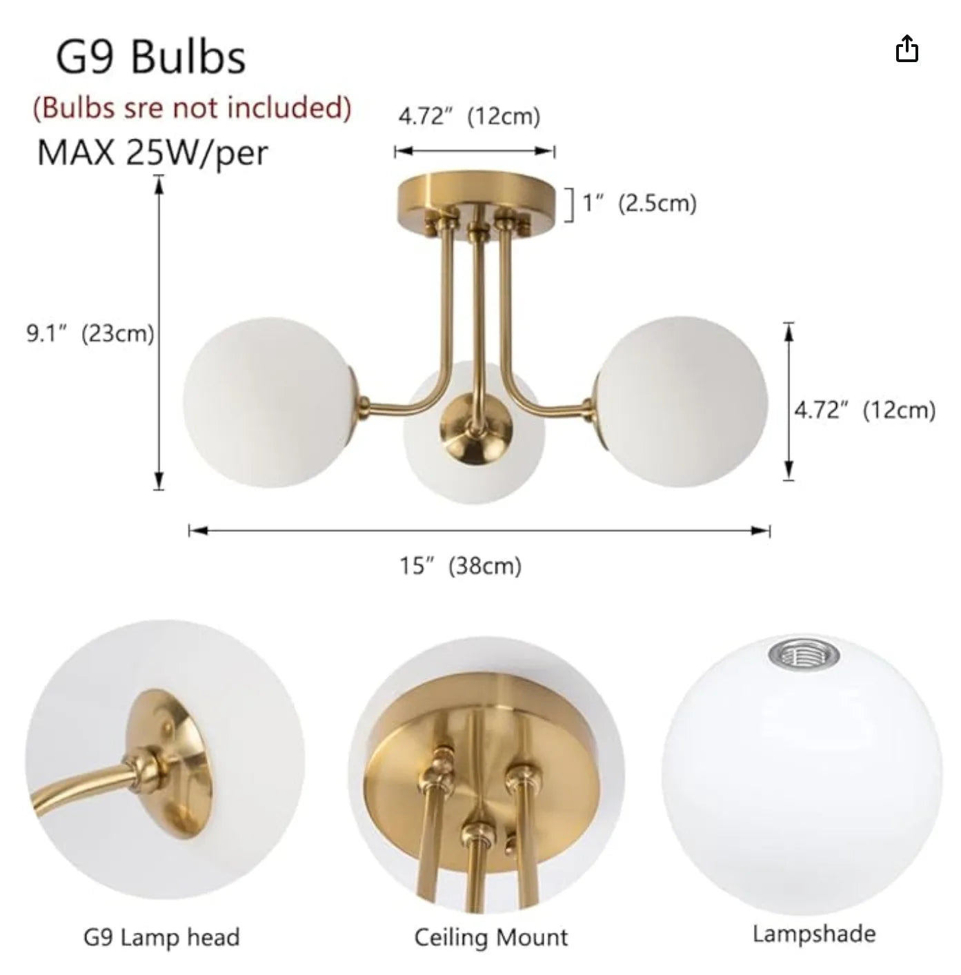 Nordic glazen bol plafondlamp - moderne smeedijzeren plafondlamp voor slaapkamer en gang