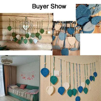 Boho Macramé Wanddecoratie met Bladeren – 120 × 75 cm