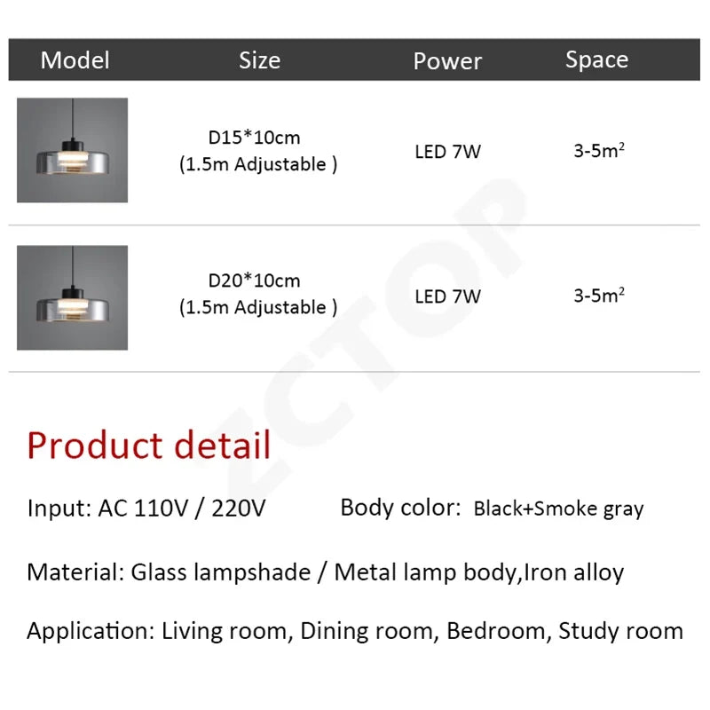 Minimalistische glazen led-hanglamp zwart