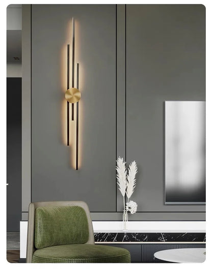 Moderne lange wandlamp - Luxe zwarte en gouden LED-wandlamp | Slaapkamer, hal, woonkamer