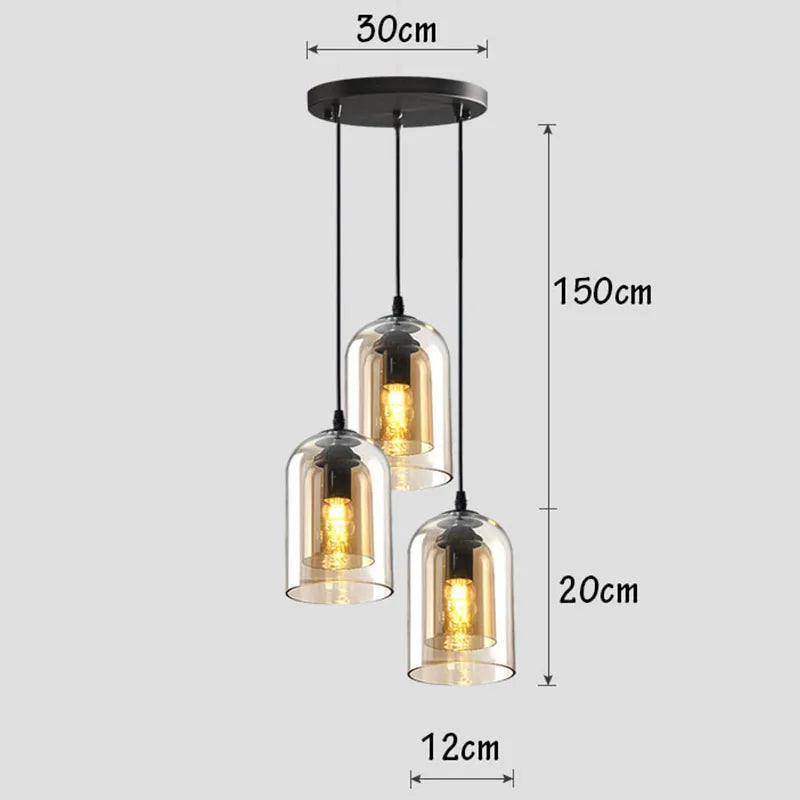 Moderne Hanglamp – Glas & IJzer, 1 of 3 Koppen, Dimbaar