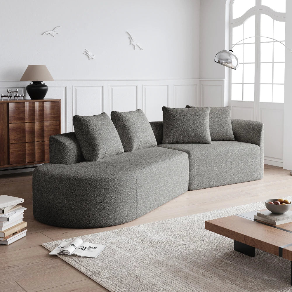 Luxe donkergrijze chenille cloudbank - 4-zits gebogen hoekbank 