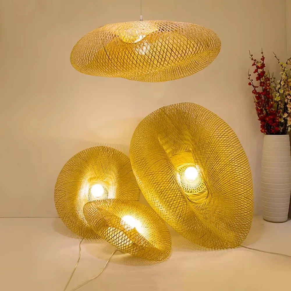 Hand-Woven Bamboo Pendant Light - Natural Rattan Chandelier