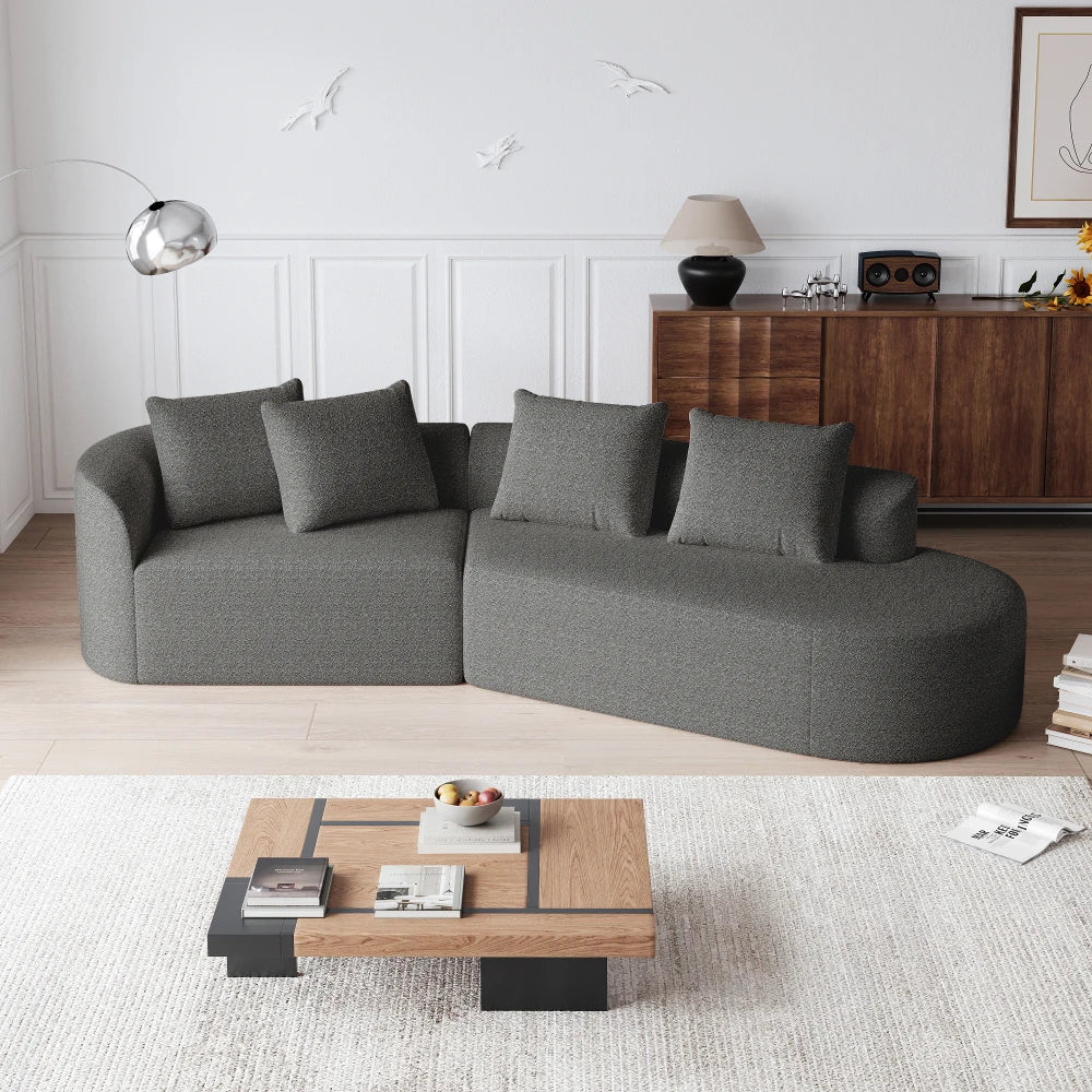 Luxe donkergrijze chenille cloudbank - 4-zits gebogen hoekbank 