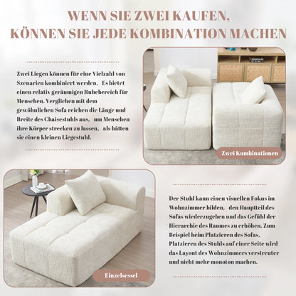Luxe beige chenille chaise longue bank - 2-zits met opbergvakken 
