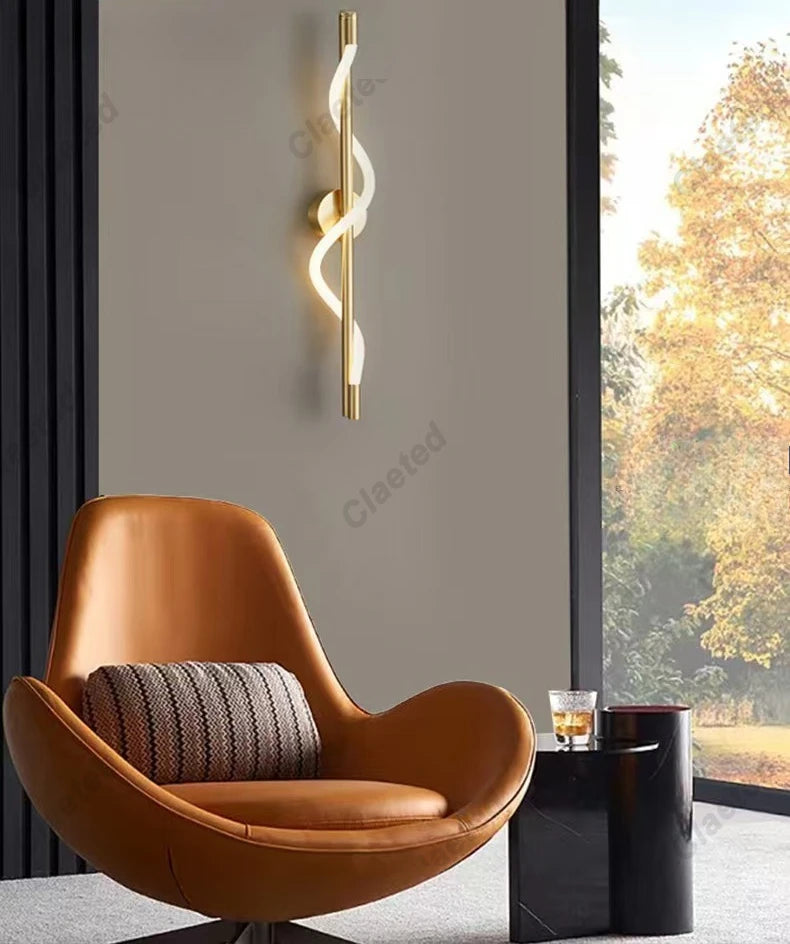 LED-spiraalwandlamp – moderne zwarte en gouden wandlamp | Slaapkamer, woonkamer, hal